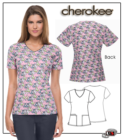 Cherokee Printed Just Kitten Around V-Neck Top - Click Image to Close