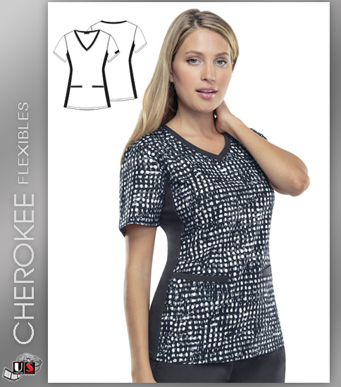Cherokee Flexibles Dots So Simple Neck Knit Panel Top - Click Image to Close