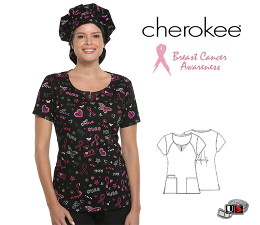 Cherokee Love, Hope, Cure Printed Round Teck Top - Click Image to Close