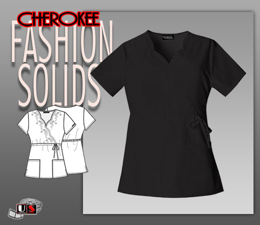 Cherokee Fashion Solids Mock Wrap Embroidered Top in Black - Click Image to Close