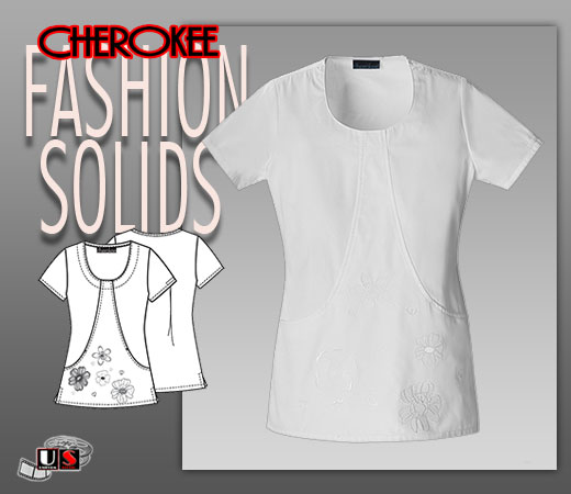 Cherokee Fashion Solids Round Neck Embroidered Tunic in White - Click Image to Close