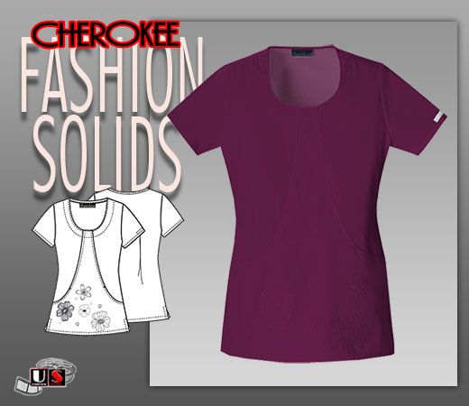 Cherokee Fashion Solids Round Neck Embroidered Tunic in Wine - Click Image to Close