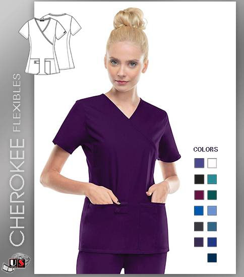 Cherokee Flexibles Mock Wrap Knit Panel Top - Click Image to Close