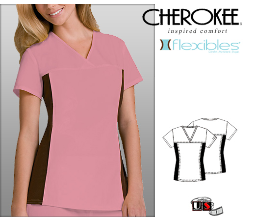 Cherokee Solid Flexibles Tunic V-Neck Top - Chocolate Side Panel - Click Image to Close