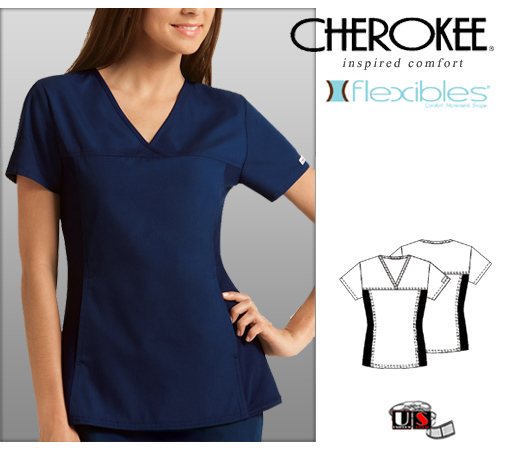 Cherokee Solid Flexibles Tunic V-Neck Top - Solid Navy - Click Image to Close