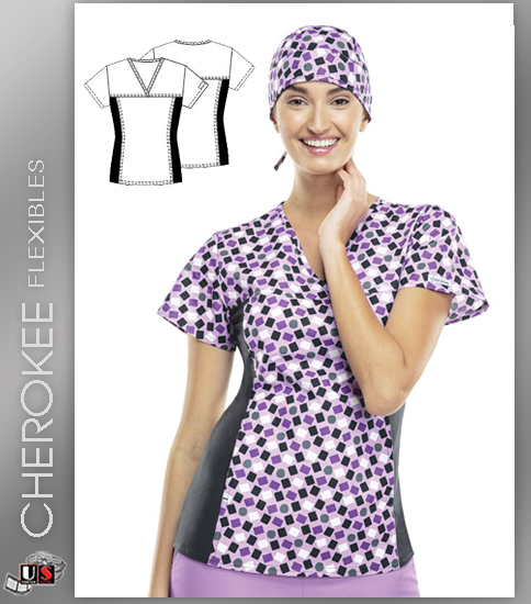 Cherokee Flexibles Let's Geo! V-Neck Knit Panel Top - Click Image to Close