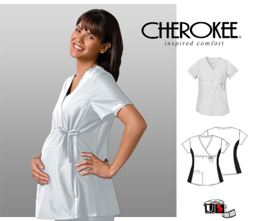 Cherokee Maternity Wrap Top White - Click Image to Close