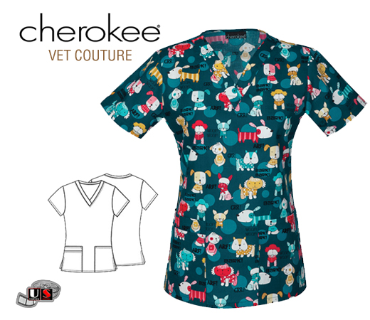 Cherokee Vet Fur-get About It Fit and flare V-Neck Top - Click Image to Close