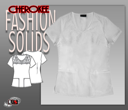 Cherokee Fashion Solids V-Neck Embroidered Top in White - Click Image to Close