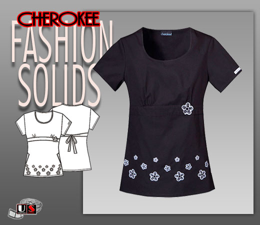 Cherokee Fashion Solids Round Neck Embroidered Top in Black - Click Image to Close