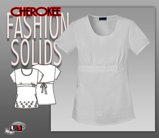 Cherokee Fashion Solids Round Neck Embroidered Top in White - Click Image to Close