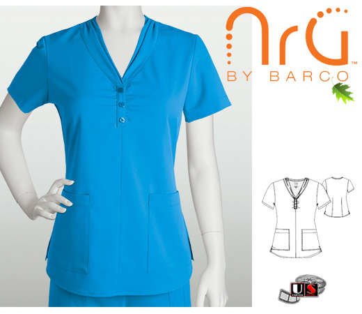 Barco NRG arcFlex Scrub Top 2 Pocket Shirred Collar Novelty - Click Image to Close