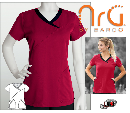 Barco NRG arcFlex 2 Pocket Fashion Mock Wrap Scrub Top - HTB - Click Image to Close