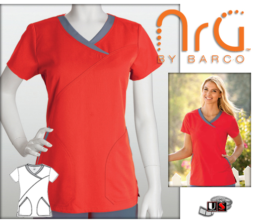 Barco NRG arcFlex 2 Pocket Fashion Mock Wrap Scrub Top - PYT - Click Image to Close