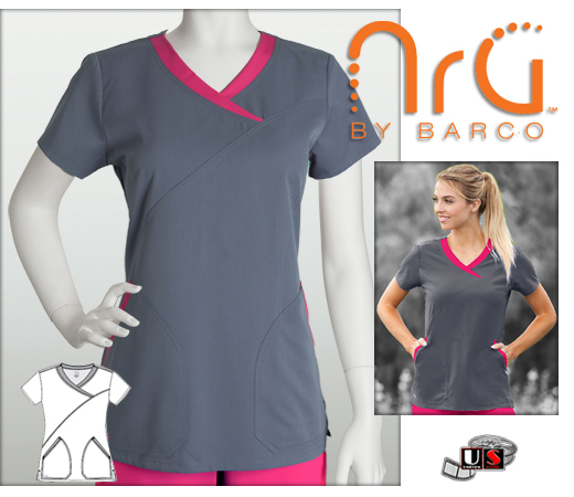 Barco NRG arcFlex 2 Pocket Fashion Mock Wrap Scrub Top - TMS - Click Image to Close