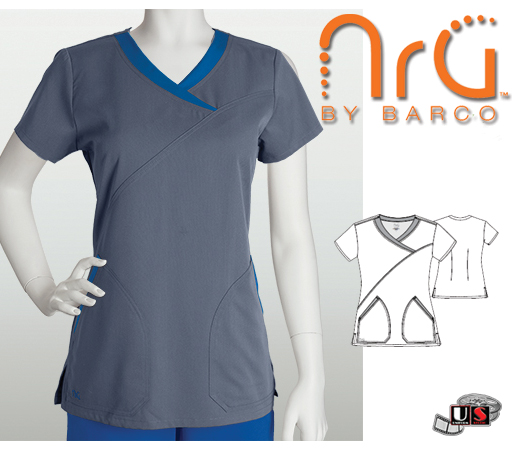 Barco NRG arcFlex 2 Pocket Fashion Mock Wrap Scrub Top - TTJ - Click Image to Close