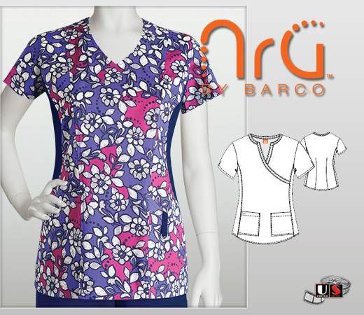 Barco NRG Printed Seville 2 Pocket Fashion V-Neck - Click Image to Close