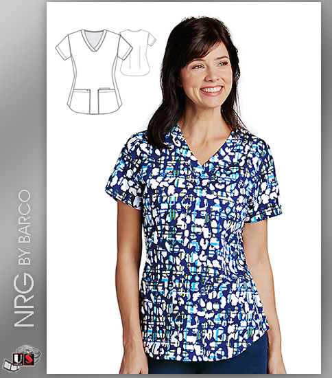 NRG by Barco Uniforms Women's V-Neck Animal Print Scrub Top - Click Image to Close