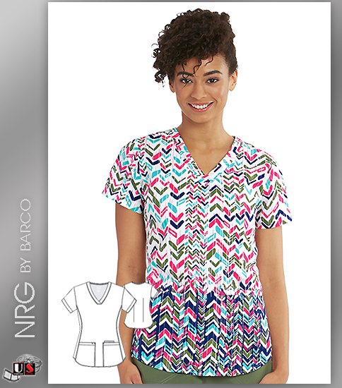 NrG By Barco Bow and Arrow V-Neck Print Scrub Top - Click Image to Close