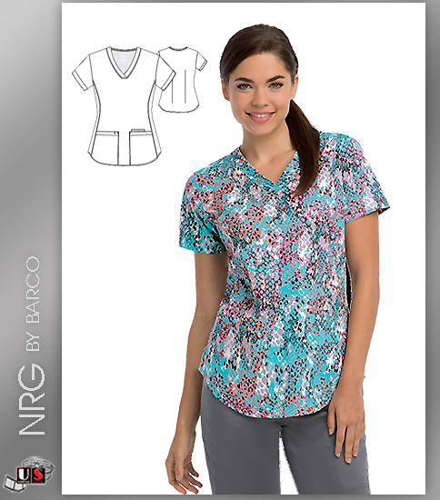 NrG By Barco Jewels V-Neck Print Scrub Top - Click Image to Close