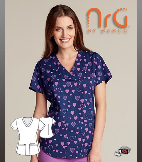 Barco NrG Queen of Hearts V-Neck Print Scrub Top - Click Image to Close