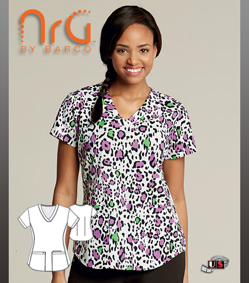 NrG By Barco Foxy V-Neck Print Scrub Top - Click Image to Close