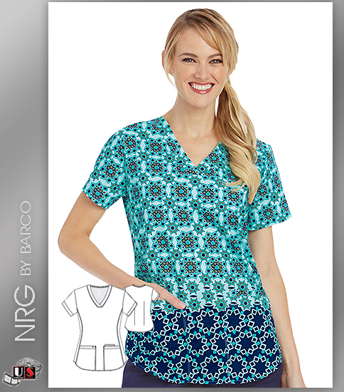 NrG By Barco Shooting Star V-Neck Print Scrub Top - Click Image to Close