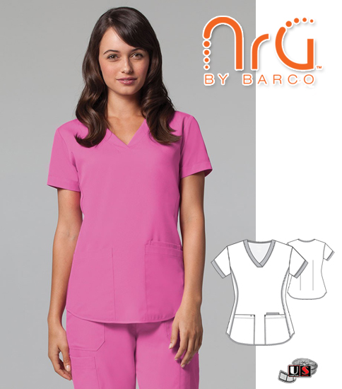 NRG by Barco Solid 3 pockets V-Neck Scrub Top - Click Image to Close