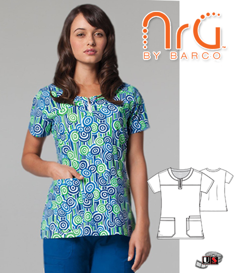 NRG by Barco Anabel Zipper Scoop Neck Print Scrub Top - Click Image to Close