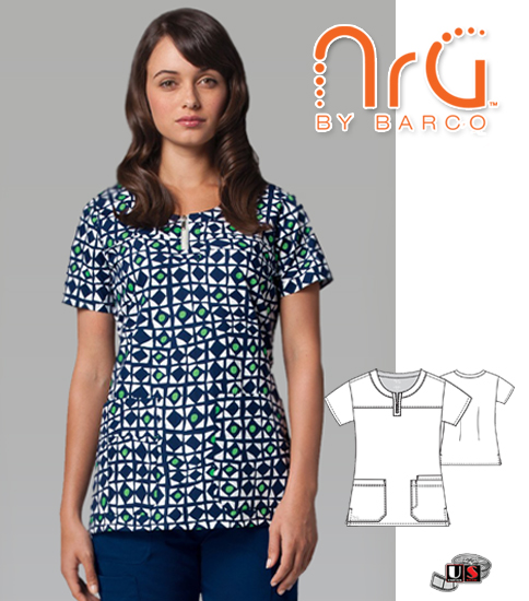 NRG by Barco Kendra Zipper Scoop Neck Print Scrub Top - Click Image to Close