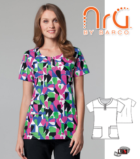 NRG by Barco Shelby Zipper Scoop Neck Print Scrub Top - Click Image to Close