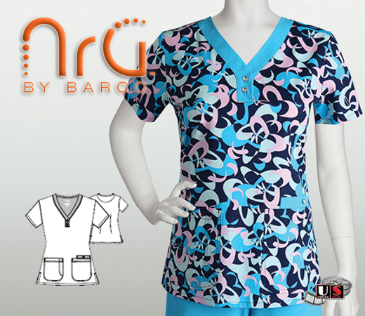 Barco NRG Kira Printed V-Neck Scrub Top - Click Image to Close