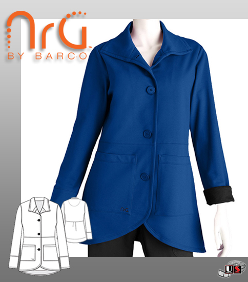 NRG by Barco Shaped Hem French Terry 2 Pckets Jacket Indigo/Blk - Click Image to Close