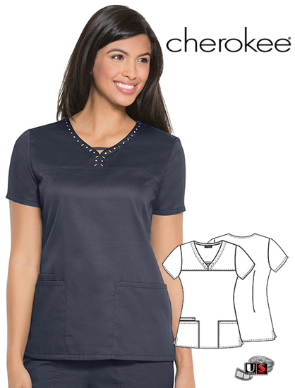 Cherokee Runway V-Neck Top with Keyhole Opening - Click Image to Close