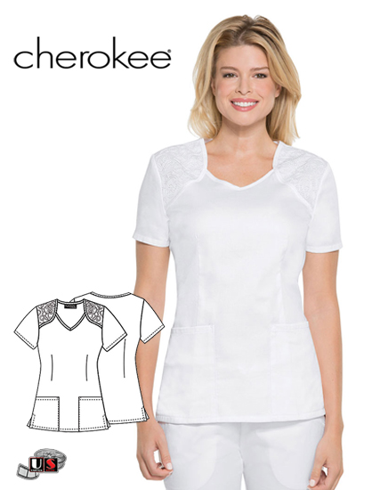 Cherokee Runway V-Neck Top Decorative Scroll Embroidery - Click Image to Close