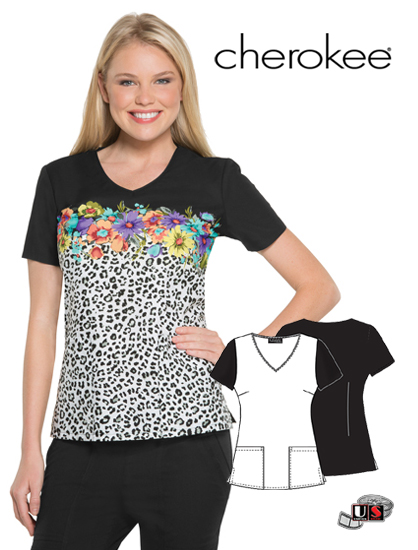 Cherokee Runway Jungle Bouquet V-Neck Top - Click Image to Close