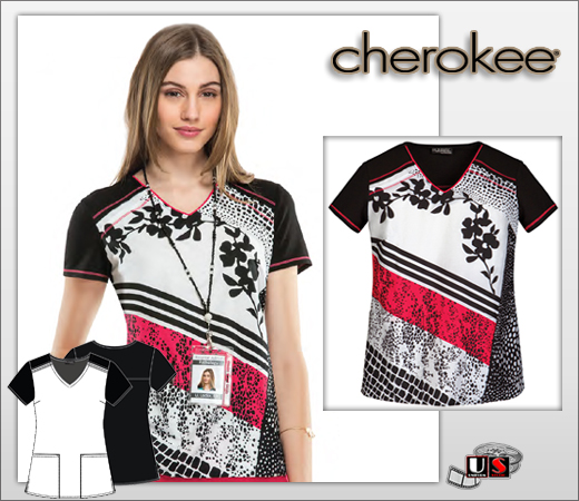 Cherokee Printed Chic and Modern Mix V-Neck Top - Click Image to Close