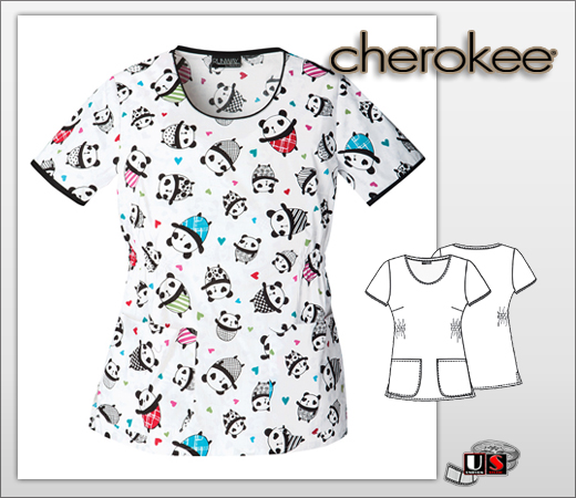 Cherokee Printed Panda Party Round Neck Top - Click Image to Close