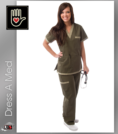 Dress A Med Solid Premium Scrub Nursing V-Neck Top Set - Click Image to Close