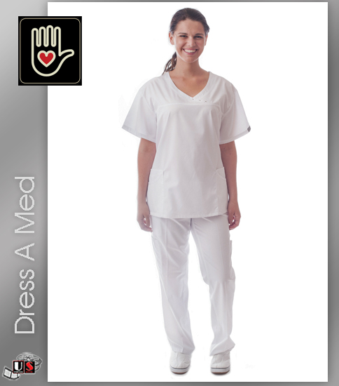 409-DRSS DRESS A MED Glamorous White Wrinkle Free Scrub Set - Click Image to Close