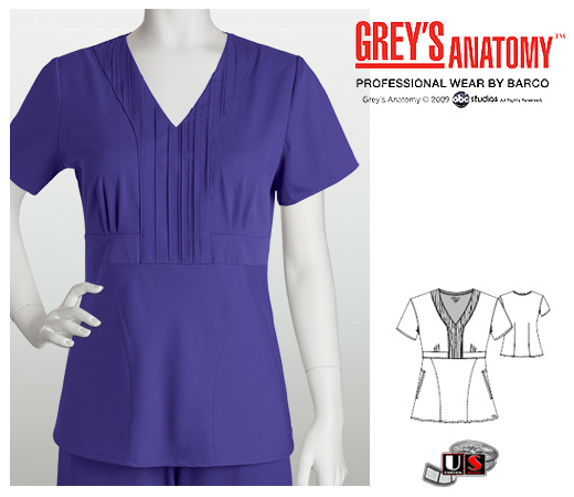 Grey's Anatomy Pleat V-Neck Scrub Top 2 Pocket Combination - Click Image to Close