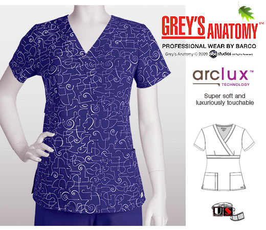 Grey' s Anatomy Athena 3 Pocket Mock Wrap Scrub Top - Amethyst - Click Image to Close
