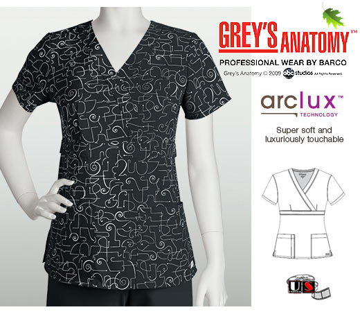 Grey' s Anatomy Athena 3 Pocket Mock Wrap Scrub Top - Black - Click Image to Close