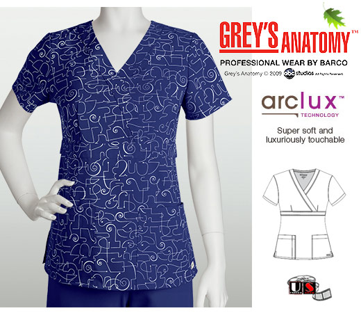 Grey' s Anatomy Athena 3 Pocket Mock Wrap Scrub Top - Indigo - Click Image to Close