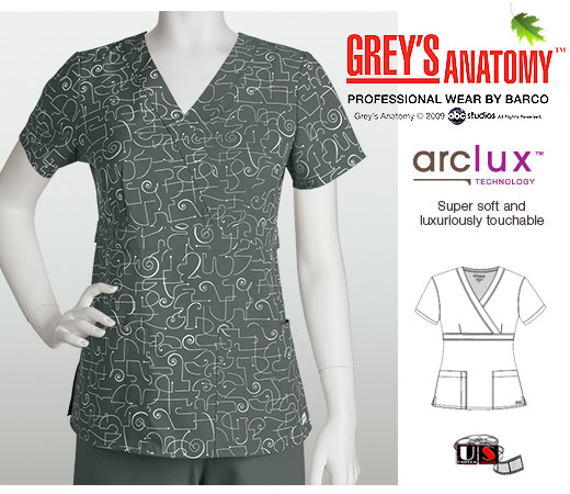 Grey' s Anatomy Athena 3 Pocket Mock Wrap Scrub Top - Olive - Click Image to Close