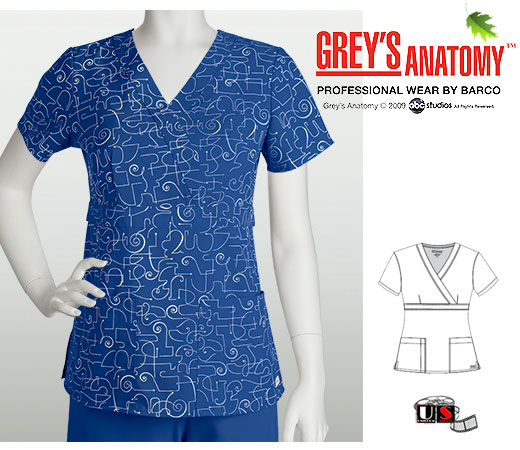 Grey' s Anatomy Athena 3 Pocket Mock Wrap Scrub Top - New Royal - Click Image to Close