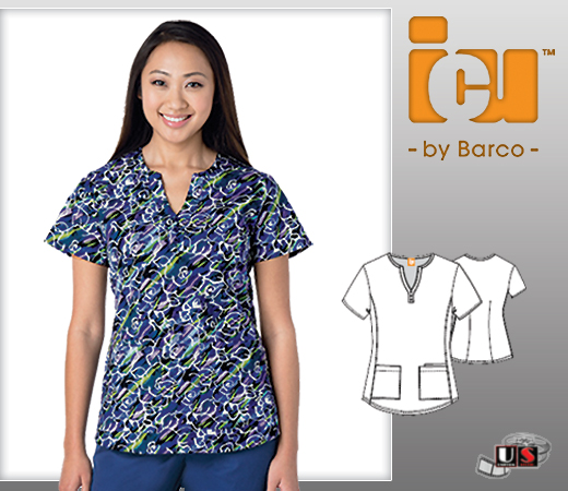 ICU Barco Infusion Printed Top 3 Pocket Mock Placket - Click Image to Close