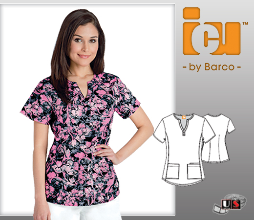 ICU Barco Simone Printed Top 3 Pocket Mock Placket - Click Image to Close