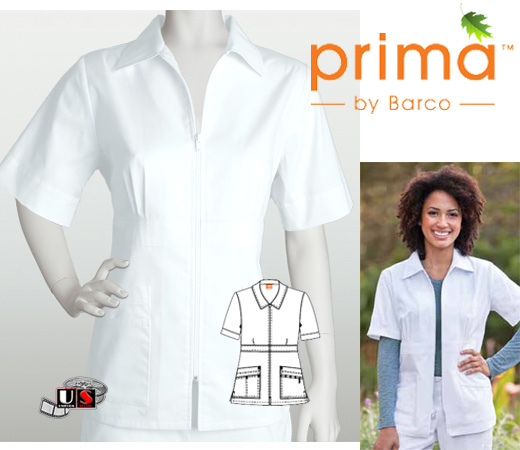 Barco Prima White 4 Pocket Zip Front Collar Top - Click Image to Close