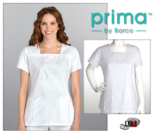 Barco Prima White 4 Pocket Rounded V-Neck Top - Click Image to Close